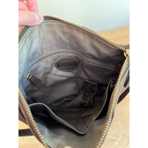 Fossil Leather and Suede Expandable Crossbody Purse Brown Adjustable Strap - Picture 5 of 9